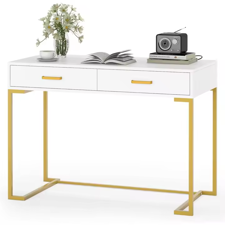 Escritorio para computadora Simple y Moderno con 2 cajones, 100 cm Escritorio para Computadora portátil, Mesa de Oficina en casa, Mesa Escritorio Blanca - 1