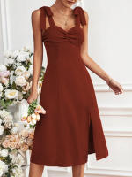 Vestido mediano y largo en la cintura en el pecho de moda de las mujeres - details 3