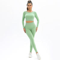 Conjunto de Yoga sin costuras para mujer, ropa deportiva de entrenamiento para gimnasio, Top corto de manga larga, Leggings de cintura alta, trajes deportivos de 2 piezas - details 22