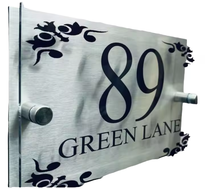 Placa de casa, letreros de números de puerta acrílicos personalizados, placa con nombre de calle con bonitos diseños en cada esquina - 1