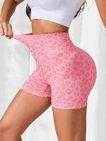 Pantalones cortos con estampado de leopardo para mujer, mallas ajustadas sin costuras, cintura alta, levantamiento de glúteos, pantalones cortos de punto de alta elasticidad para gimnasio, correr y yoga - details 1