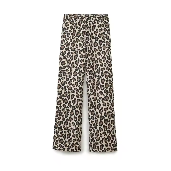 Conjunto de Moda Vintage para Mujer TRAFZA Blusa de Estampado de Leopardo con Cintura Alta y Pantalones Rectos Estilo de Primavera - 1