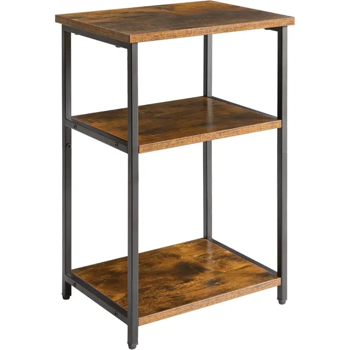 Mesa Auxiliar de 3 Niveles,Extremo del Sofá,Mesita de Noche de Estilo Industrial,Estructura de Acero Resistente,para Pasillo,Sala de Estar, Dormitorio,39 x 30 x 59cm, Negro - 1