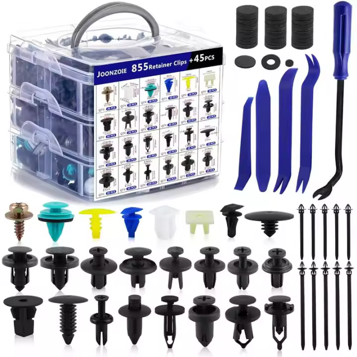 Remaches de plástico para parachoques de coche, 905 piezas, clips de panel de tornillos metálicos con 20 bridas de cable y removedor de sujeción para GM Ford Toyota - 1