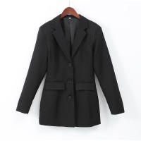 Minivestido Blazer negro a la moda para mujer, vestido elegante de cintura alta con cuello de pico y manga larga con una hilera de botones, Vestidos de viaje para mujer 2024 - details 2