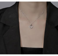 Collar de doble corazón de plata esterlina 925 versión coreana de verano para mujer colgante de amor con incrustaciones de diamantes cadena simple de clavícula de temperamento de alta gama - details 2
