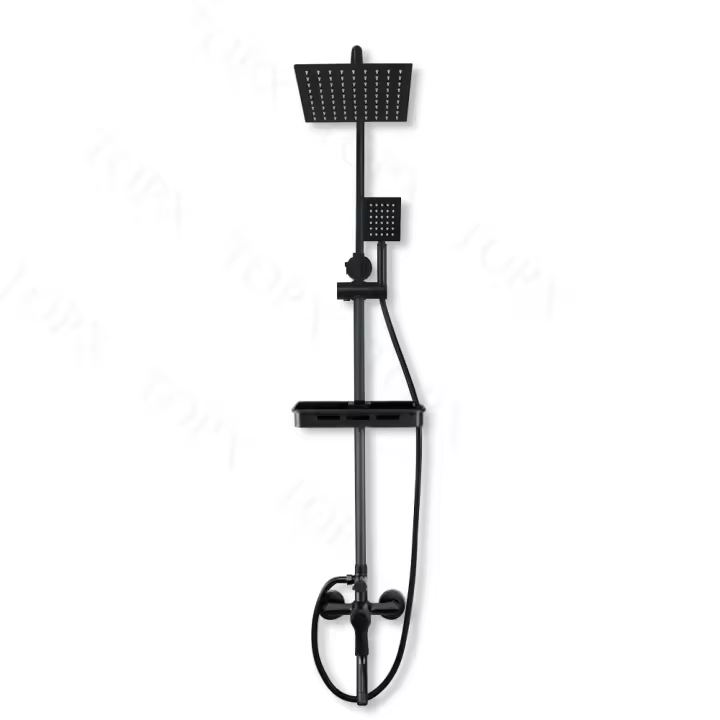 Juego de grifo de baño de latón contemporáneo con mezclador frío y caliente, cabezal de ducha tipo lluvia y cabezal de ducha de mano - 1