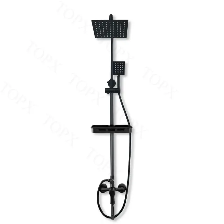Juego de grifo de baño de latón contemporáneo con mezclador frío y caliente, cabezal de ducha tipo lluvia y cabezal de ducha de mano - 1