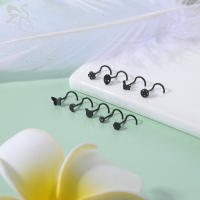 ZS-Juego de Piercings de Nariz de acero inoxidable para hombre y mujer, Piercing de calavera negra, murciélago, gato, Perno nasal, anillo en forma de L, joyería, 20G, Punk, 1 Juego - details 5
