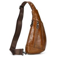 Bolso de pecho de cuero de vaca suave para hombres, paquete de pecho de cuero genuino, bandolera pequeña, bolso antirrobo, café - details 1