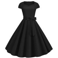 Vestido de fiesta de verano para mujer con cuello cuadrado sólido y cinturón - details 10