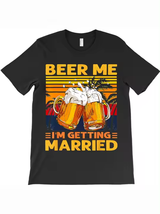 Camiseta de Boda para Hombre Cómoda de Algodón con Cuello Redondo y Manga Corta - 1
