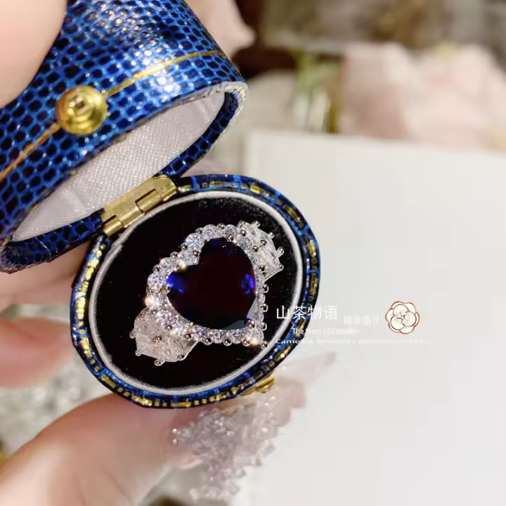 Conjunto de Joyería de Lujo Ligero Topacio Azul Marino Gemelo Anillo y Collar de Temperamento Brillante - 1