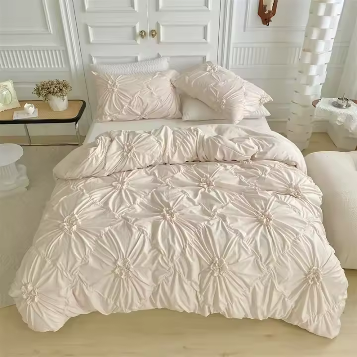 Juego de Ropa de Cama de Flores Giratorias de Tres Dimensiones Cubierta de Edredón de Doble Elástico Diseño de Flores Aretas Alta Calidad - 1