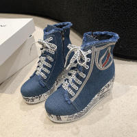 Zapatos de lona de talla grande para mujer, tacón de cuña, versátiles, punta redonda, transpirables, individuales - details 5