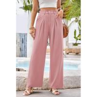 Mujeres de cintura alta, pantalones de vestir lisos de moda, pantalones sueltos de pierna recta para - details 10