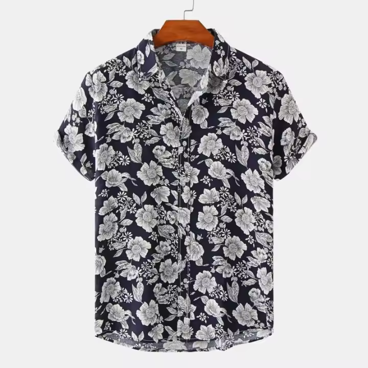 Camisa vaquera hawaiana para hombre, top de manga corta de secado rápido, ropa de vacaciones, entretenimiento en la playa, verano - 1