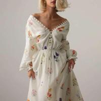 Vestido largo con espalda descubierta y estampado de ral para mujer, vestidos largos de cintura alta con mangas acampanadas, vestidos de vacaciones de verano para señora nueva 2025 - details 2