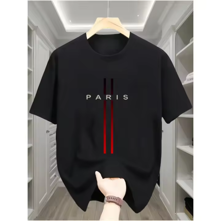 Camiseta Geométrica de París 100% Algodón para Hombres Cuello Redondo Casual con Mangas Cortas - 1