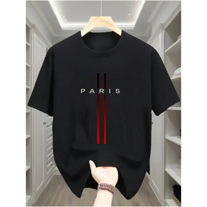Camiseta Geométrica de París 100% Algodón para Hombres Cuello Redondo Casual con Mangas Cortas - 1