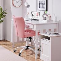 Silla de Oficina sin Reposabrazo Silla Oficina Tapizada de Cuero PU Silla con Ruedas Silla Ergonómica Base Metal Blanca - details 29