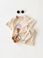 Conjunto de camiseta de verano con parche de helado para niño, versión coreana, conjunto de dos piezas con top de cuello redondo de algodón para bebé - details 2