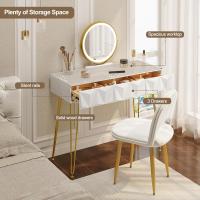 Tocador de Maquillaje con Espejo y Luz LED Iluminación Ajustable Conjunto de Mesa Tocador con Silla Terciopelo Blanco + Dorado - details 21