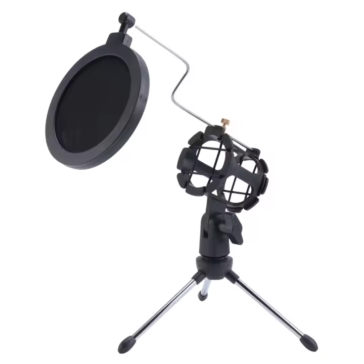 Soporte de micrófono ajustable para ordenador, trípode de escritorio para grabación de vídeo con micrófono, cubierta de filtro de parabrisas - 1