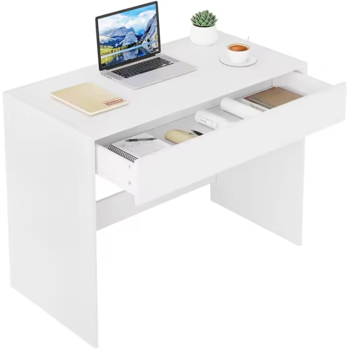 Mesa Escritorio, 100x50 cm, Mesa de Oficina con 1 Cajón Grande, Escritorio Ordenador con Almacenaje, Tocador, Mesa de Estudio o Escirtorio Dormitorio, Blanco - 1
