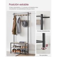 Perchero con Estante para Zapatos, Mueble de Entrada con Banco, 3 en 1, Marco de Acero, para Entrada y Pasillo, 32 x 70 x 177 cm, Estilo Industrial, Marrón Castaño y Negro HSR041B41 - details 13