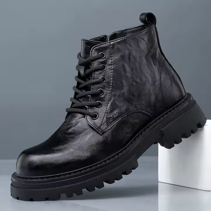 Nuevas botas de cuero de algodón. Botas cortas de locomotora interior de suela gruesa de estilo británico fino. - 1