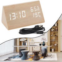 Reloj electrónico Triangular LED de madera, despertador Digital de temperatura y humedad, USB/AAA, Decoración de mesa de dormitorio - details 24