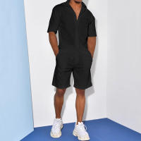 Conjunto casual de dos piezas para hombre, camisa de manga corta con cuello vuelto y pantalones cortos, verano 2025 - details 1