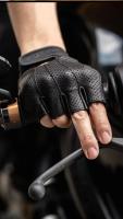 Guantes de cuero de medio dedo para hombre, equipo de protección, transpirables, para Motocross y motociclista - details 3