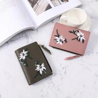 Cartera corta coreana para estudiantes, billetera de cuero PU con cremallera, flores bordadas, Mini bolso para mujer - details 11