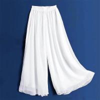 Pantalones informales de pierna ancha de gasa para mujer, Pantalón recto fino, holgado, transpirable, de doble capa, largos de cintura alta a la moda - details 3