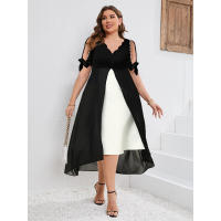 Primavera Verano nuevo vestido de manga media Irregular de dos piezas falso con cuello en V de talla grande para mujer - details 4