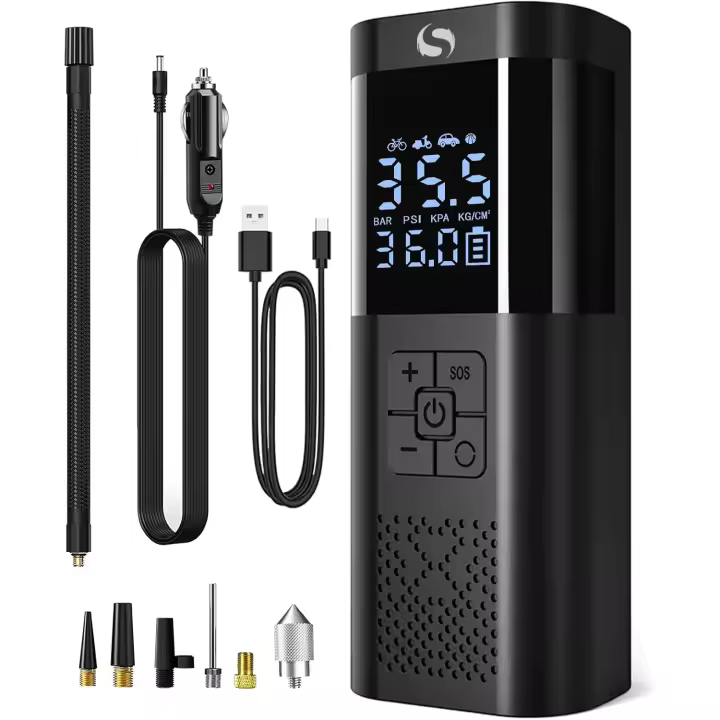 Aire Portatil, Mini Compresor Aire Coche con Manómetro, 150PSI 12V DC Inflador Electrico, Inflador Ruedas Coche,con Luz LED para Coche Moto Bicicleta Bola, Accesorios Coche - 1