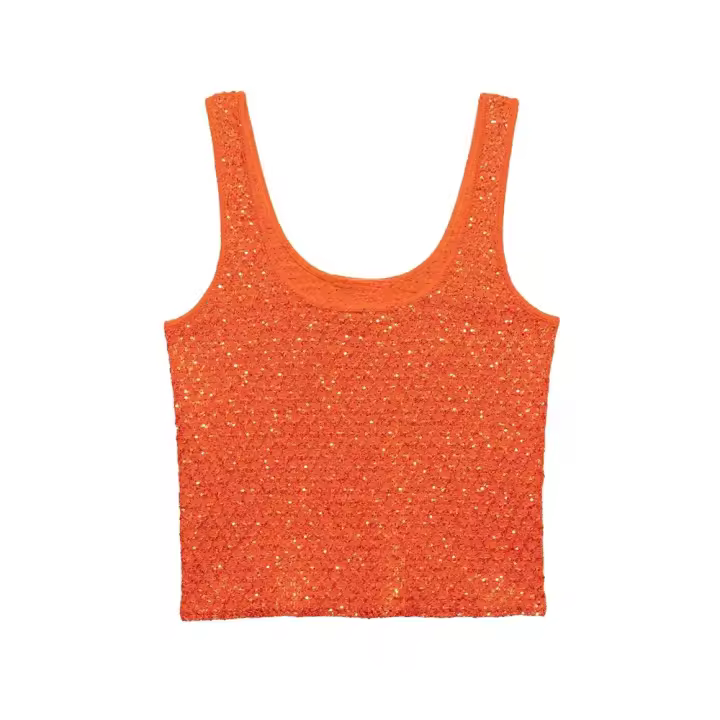 PB & ZA2025, tirantes anchos con lentejuelas, cuello cuadrado, tops con tirantes informales sencillos y sueltos, nueva ropa de verano para mujer - 1