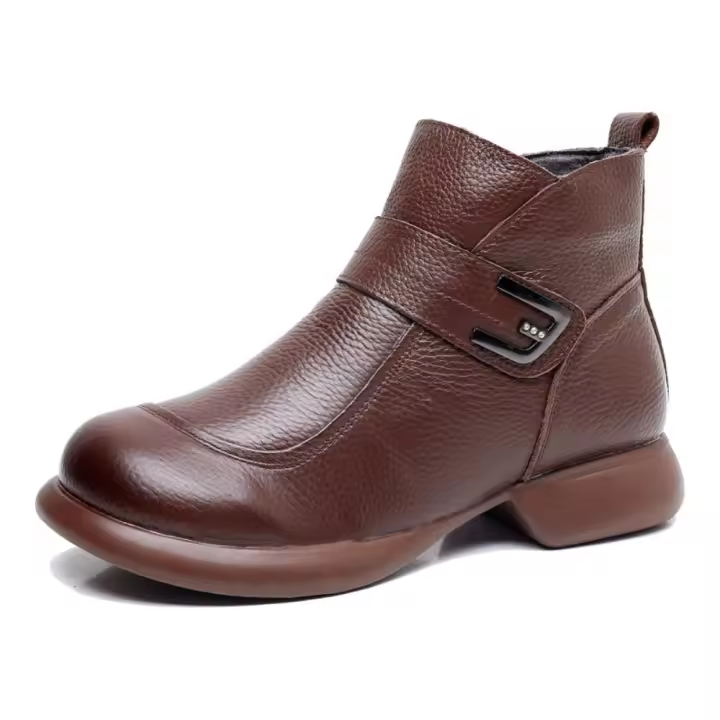 Botas de cuero para mujer Botas de invierno de moda para mujer Zapatos de tacón bajo cálidos y antideslizantes para mujer - 1