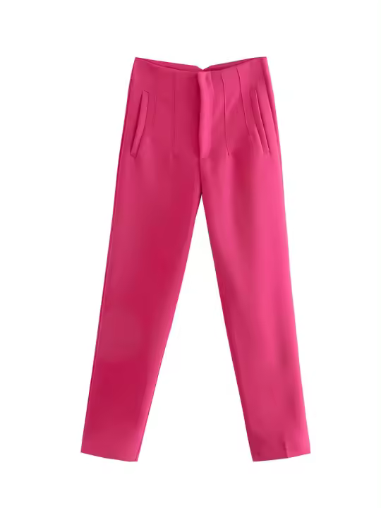 Pantalones casuales de primavera y verano para mujer, pantalones de traje de cintura alta con dos Pokect - 1