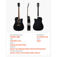 Guitarra Acústica SucceBuy de 104.14 cm con Diseño Cutaway, Tapa de Abeto Negro de 6 Cuerdas, Set para Principiantes con Funda, Afinador, Correa, Cuerdas Adicionales, Púas, Capo, Diapasón de Palisandro, Ideal para Estilo de Dedos y Jazz - details 5