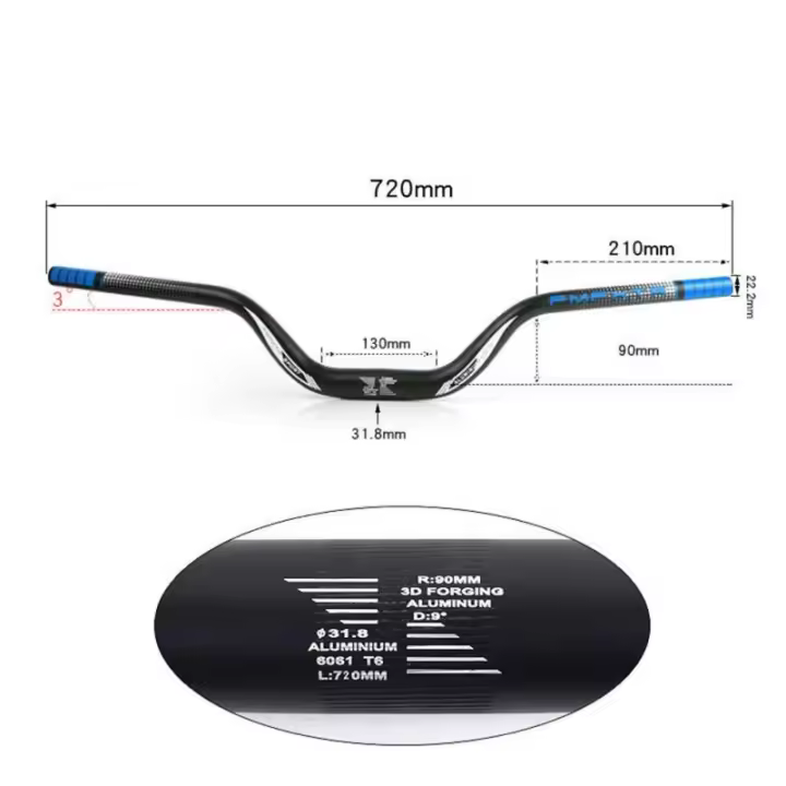 Manillar de Bicicleta de Aleación de Aluminio de Alta Resistencia Riser de 31.8mm 720mm 780mm - 1
