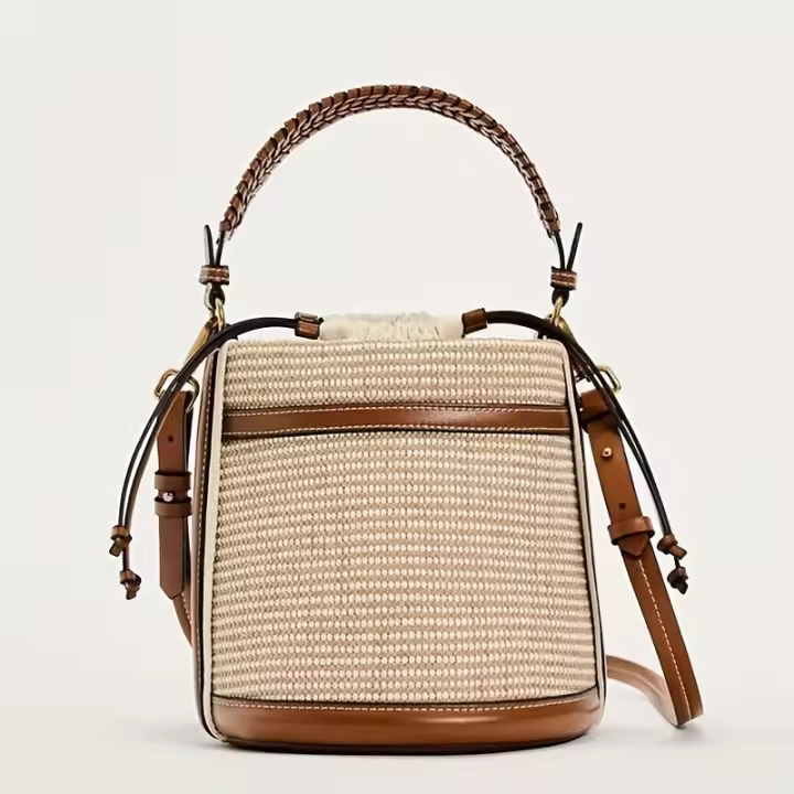 Bolso de hombro con bloques de Color para mujer, bolso de cubo tejido de gran capacidad, bandolera versátil, novedad de 2025 - 1