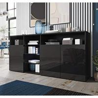 para Salón con Luz LED, Mueble Moderno de Melamina Brillo, Color Negro, 150x82x40 cm - details 3