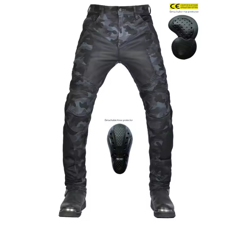 Jeans de Motocicleta para Hombres y Mujeres Camuflaje Azul Malla, Transpirable, Ajuste Delgado, Anti-Caída Pantalones de Ciclismo de Verano - 1