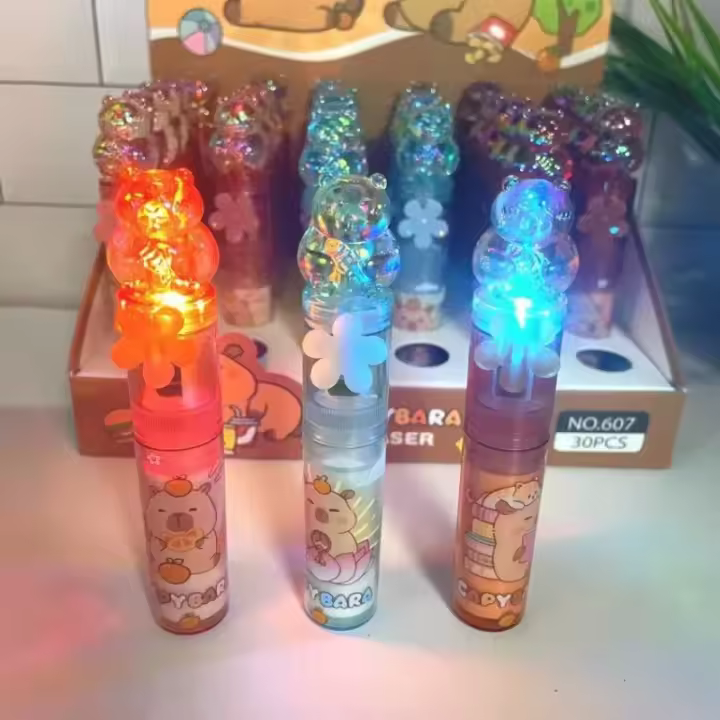 30 unids/set Kawaii lápiz labial diseño Capybara borradores de goma con luz Led herramienta de corrección para estudiantes papelería creativa regalo de cumpleaños - 1