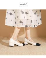 Zapatos de tacón grueso con boca baja y punta cuadrada Xiaoxiangfeng - details 8
