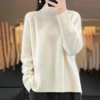 2025 Otoño Invierno suéter de punto de cuello alto Mujer moda coreana lado Split salvaje Jumpers Mujer sólido jersey de manga larga Mujer - details 2