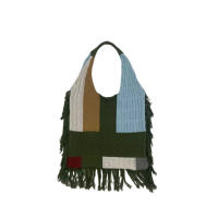 Bolso de un solo hombro tejido con borlas y patchwork, bolso - details 1